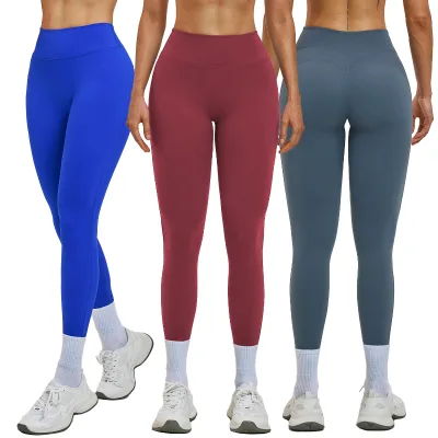 New Women's Mid-Waisted Solid Yoga Pants Flannel Comfort High-Elastic Tights Outdoor Sports Fitness Leggings