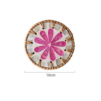 Modern Bamboo Rattan Ceramic Tea Cup Mat Hand-Woven Coffee Table Shell Mat with Anti-Scalding Heat Insulation Ornamental Pattern