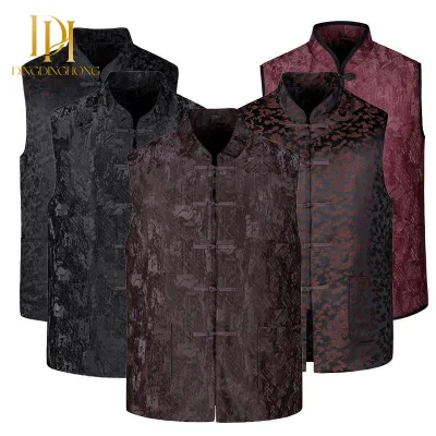 Autumn Winter Men's Vest Thickened Stand Collar with Integrated Chinese Style Warm Outer Wear for Dad