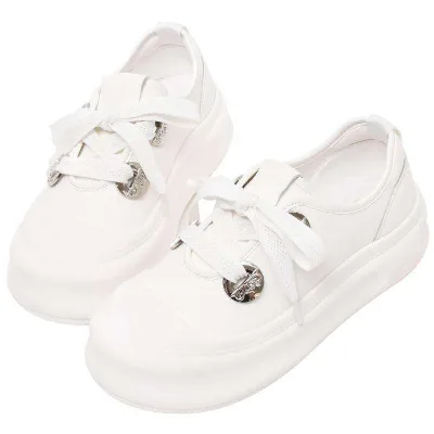 Versatile White Chunky Leather Shoes for Women