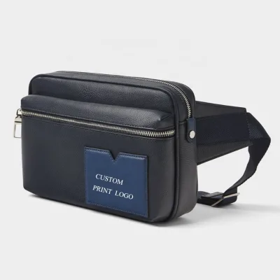 Custom Fashion Square PU Leather Navy Mens Basic Bum Pouch Belt Waist Bag Fanny Pack for Man