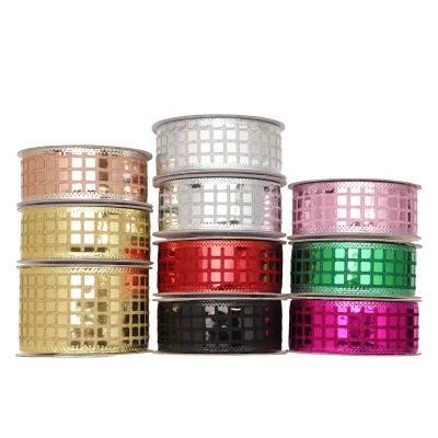 10 Yards Roll Glitter Wired Ribbon Disco Ribbon Plaid for Packaging Decoration and Gift Boxes Wedding Dresses Elegant