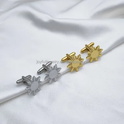 Factory Wholesale High Polished Philippine Sun Cufflinks 18k Gold-plated Stainless Steel Pinay Jewelry for Men Durable Jewelry