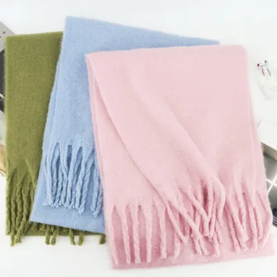 Simple Versatile Scarf Soft Waxy Thick Warm Shawl Senior Sense Retro Bib Polyester Colorful Solid Pure Winter Women Neck Scarves