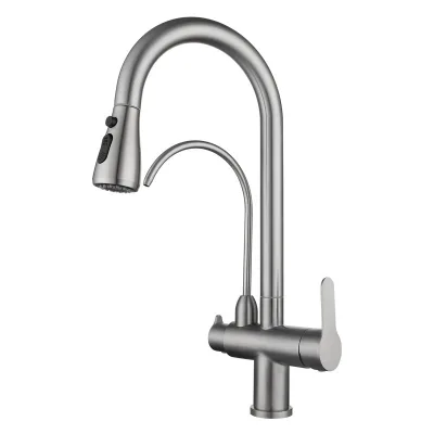 kitchen faucet luxury Contemporary Single-Hole Kitchen Faucet Water-Saving Stretchable Design Hot Cold Water Brushed Black Finish Modern Style Made