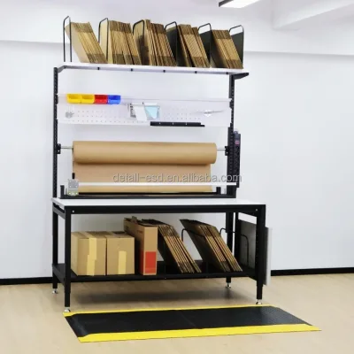 PackingTable Heavy Duty Steel Packing Table Adjustable Height Workbench Roller Conveyor Top 500kg Capacity ISO 9001 Certified