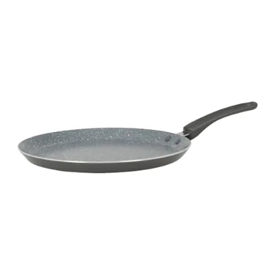Crealys 539346 AUTAN Aluminum Crepe Pan 24cm Healthy Ceramic Non-Stick Coating Stone Effect Crepe Pan Heat-Resistant Silicone