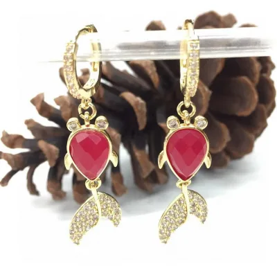 CH-LAE0689 Vintage Fish Pendant Earrings Colorful Natural Stone Fish Earrings Multi Colors Crystal Stone Earring Wholesale