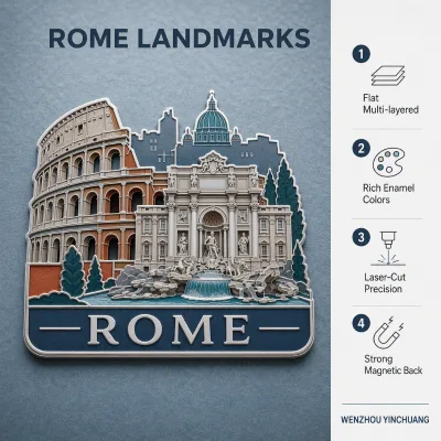 Luxury Polished Silver City Souvenirs Acrylic Fridge Magnets 2mm Flat Multi-layered Zinc Alloy UV Printing High-end Travel