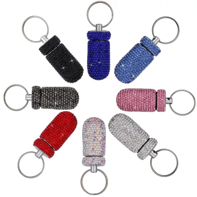 Luxury Custom Design Portable Bling Rhinestone Pill Box Medicine Portable Pill Case Container Holder
