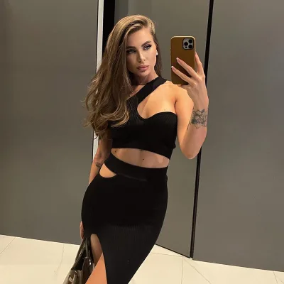 Summer 2022 New Solid Color Thread Single Shoulder Back Center Side Half Skirt Set Women
