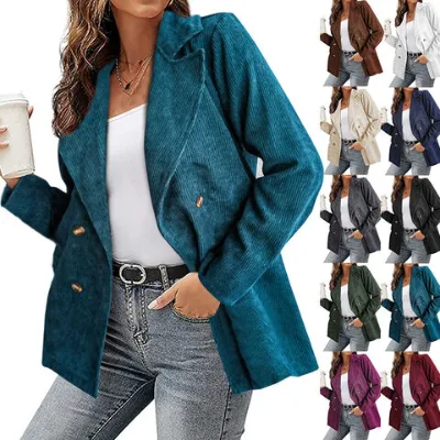Women's coat Autumn and winter new women's fashion jacket solid color double-breasted blazer coat