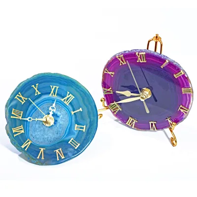 Wholesale Natural Crystal Stone Gray Agate Watch Clock Crystal Table Clock for Wall Crystal Craft Home Decorations
