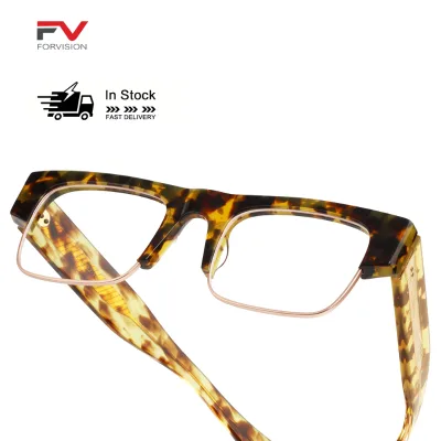 Bold Retro Tortoiseshell Semi-Rimless Blue Light Blocking Durable CE Certified Acetate Fashionable Eyeglasses Frame