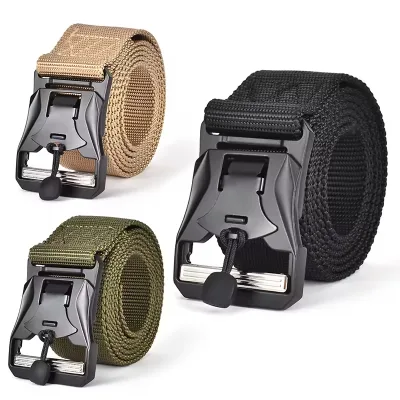 Aluminum Alloy Outdoor Automatic Quick Release Buckle Tactical Belt Men's Elastic Elastic Canvas Belt Training Overalls Belt