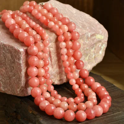 Jewelry Ball Shape Natural Stone Beaded Pink Sunstone Women's Sporty Short Chain Necklace Gift Fashion Holiday New Arrival