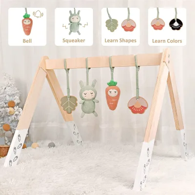 Natural Wooden Baby Play Gym with Hanging Toys Assembled Baby Activity Gym for Baby