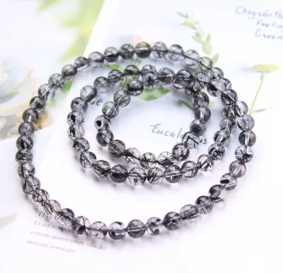 Ready to Ship Tourmaline Quartz Beads Multi Circle Elastic Bracelet Titanium Crystal String Jewelry for Women