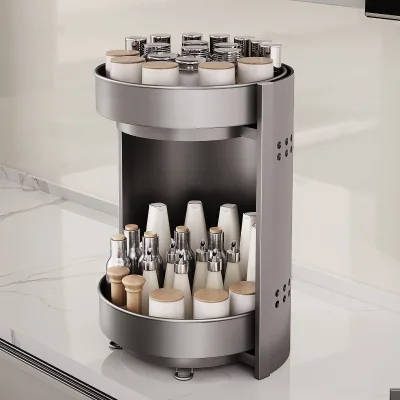 Rotating Carbon Steel Storage Spice Rack Kitchen Countertop Corner Shelf Multi-functional Storage Oils Salts Sauces Vinegars