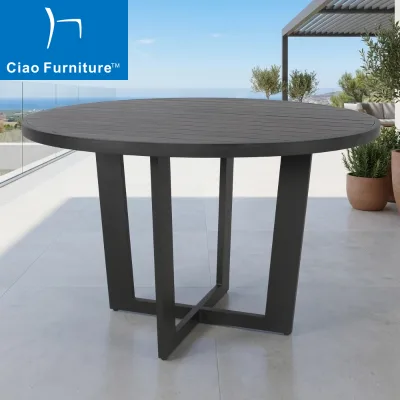 Large Outdoor Garden Patio 1.2m Round Black Powder Coated Aluminum Dining Table
