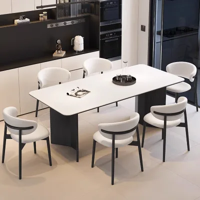 Modern Italian Minimalist Luxury Solid Wood Dining Table with Retro Rectangular Chair for Hotel Apartment or Villa