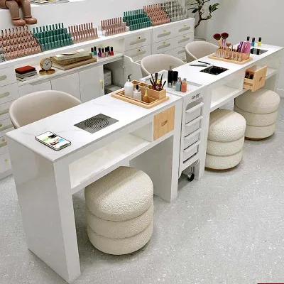 Highly Stable Manicure Table Modern White Baking Paint Nail Table Wood Metal Beauty Nail Tables for Manicuring Nail