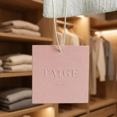 Free Mockup Luxury Embossed Gold Foil Paper Hang Tag Custom Logo Premium Clothing Labels for High-end Fashion Brands