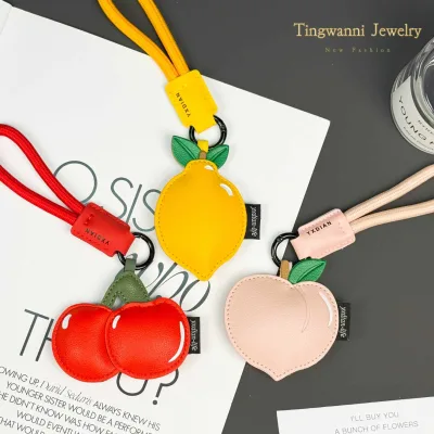 New Fruit Leather Keychain Cute PU Leather Car Keyring Lovely Girls' Lemon Keychain Gift Creative Car Pendant Bag Exquisite Gift