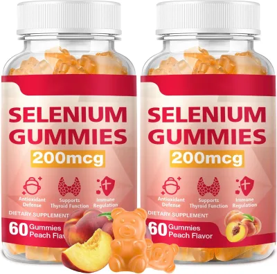 Selenium Gummies 200mcg Supplement Thyroid Support Energy Booster for Women and Men