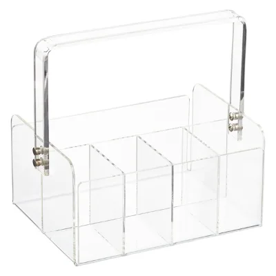Clear Acrylic Silverware Caddy with Handle, Acrylic Utensil Holder, Mulip-pose Acrylic Organizer for Kitchen & Restaurant