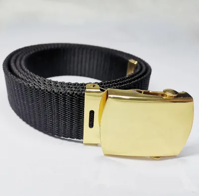 32mm Men's Black Nylon Tactical Web Belt with Shiny Gold Automatic Buckle