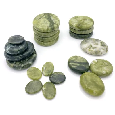 Hot Massage Stones Set Round Green Jade Olive Jade Xiuyan Jade for Pressure Relief Home Spa Beauty Massage Stone for Arms