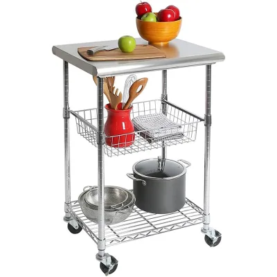Multifunctional Stainless Steel 3 Tier Chrome Wire Storage Shelving Rack Trolley Cart for Restaurants, Kitchens, Hotels