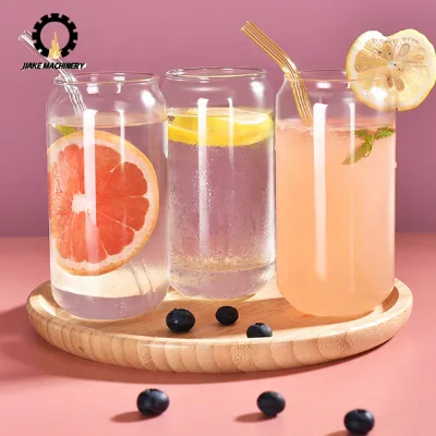 Beer Can Glass 16oz with Lid and Straw Glass Jars with Bamboo Wooden Lids and Straw 6 Pack Beer Can Glass with Bamboo Lids and s