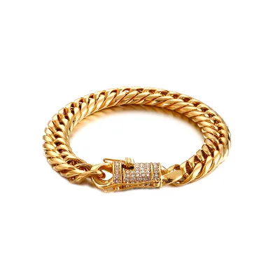 European and American Hip-hop Men's Stainless Steel Cuban Bracelet 18K Electroplated Smooth Surface Domineering Bracelet