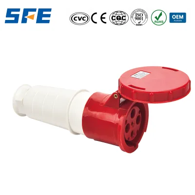 SFE for Mobile Socket 3P+N+T 63A 400V Ip44 IP67 Red Plastic Straight Plug with Socket Standard Grounding CE
