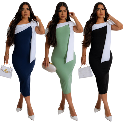 Sexy Party Dress Fashion Woman Evening Dresses Sloping Shoulder Bow Dress