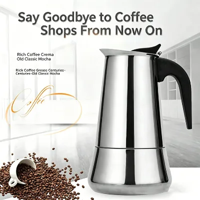 Classic Stovetop Induction Stainless Steel Moka Pot Espresso Maker Water Kettle with Lid Stocked Set