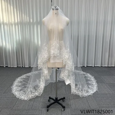 Wholesale Ivory Scalloped Lace Edged Wedding Dress Bridal Veils Long Lace Bridal Wedding Veil