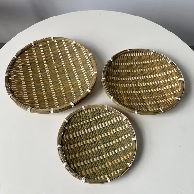 Wholesale Handmade Bamboo Steamed Bread Household Storage Tray Woven Bamboo Basket Bamboo Dustpan