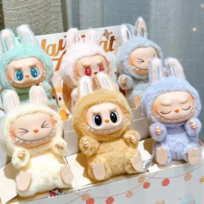 Labubu Macaron Second Generation Foreign Trade Vinyl Plush Bubble Sitting Party Doll Keychain for Key Organization Party