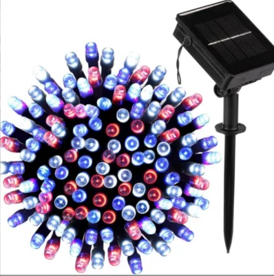 Fourth of July Red White Blue Solar LED Copper 8 Modes IP65 String Lights for Garden Holiday Decoration