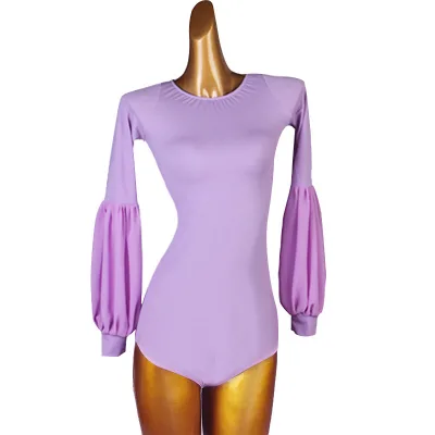 Professional Backless Modern Dance Top Lantern Long Sleeve Ballroom Dance Top Round Neck Latin Dance Top