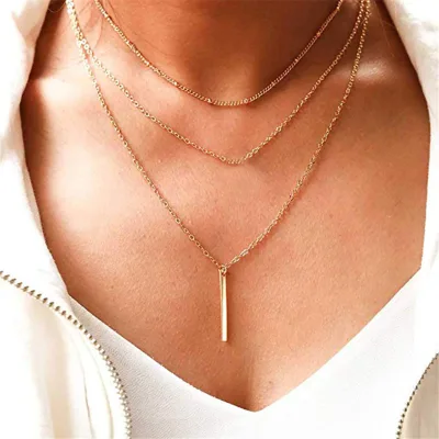 Gold Color Multi Layered Chains Necklace for Women Girls Moon Pendant Vintage Necklaces Fashion Stainless Steel Jewelry Gifts