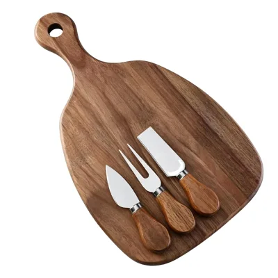 Disposable Acacia Wood Cutting Board Set Fruit Cheese Knives Cheese Board 1.5cm Thick Irregular