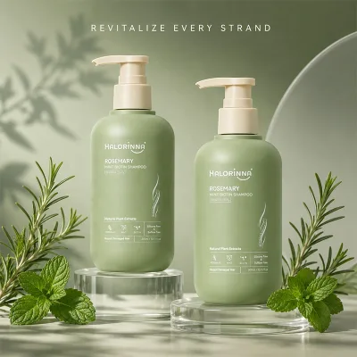 HALORINNA 300ml Rosemary Mint Shampoo Silicone Free Anti-Itch Refreshing Deep Cleansing Anti-Dandruff Daily Hair Smoothing Care