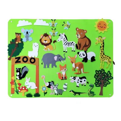 DIY Felt Animals Toys Zoo Theme Animals Felt Story Board 32 Pieces Felt Jungle Animals Toys Figures Teaching Wall Board for Kids