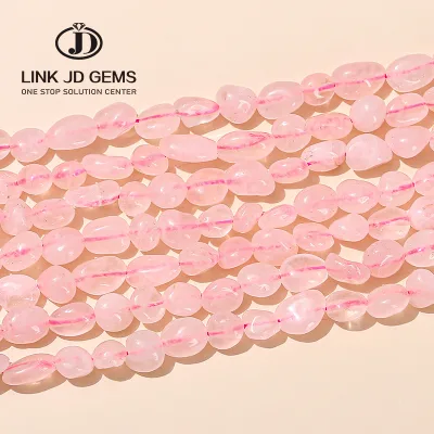6-8mm Natural Pink Quartz Irregular Shape Oval Beads Polished Loose Spacer Healing Crystal Bead for Jewelry Making