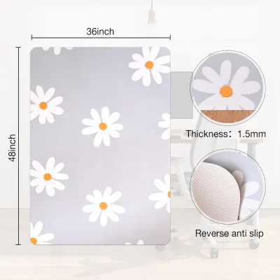 ALLIFEMATS White Daisy-blue Background Large Size Cover Chair Durable Plastic Printed Chair Mat for Hardwood Floors