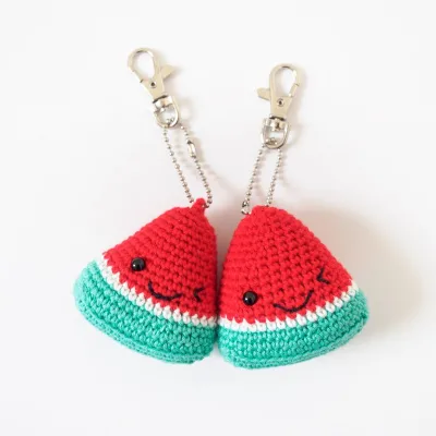 Watermelon Crochet Keychain Amigurumi Keychain Funny Food Crochet Key Chains for Girls